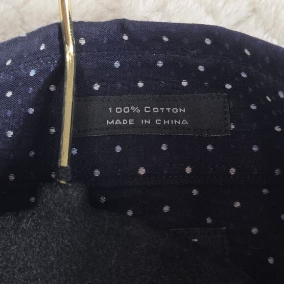NIMI Button Down Shirt Men M Navy White Polka Dot 100% Cotton Long Sleeve Preppy - Picture 3 of 10